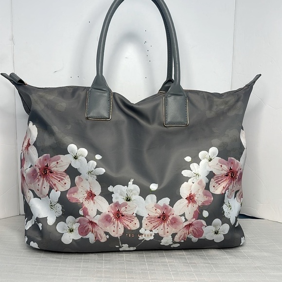 TED BAKER WOMEN HANDBAG TOTE OCEANA ORIENTAL BLOSSOM GRAY PINK - Picture 1 of 10